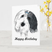Happy Birthday Bearded Collie Kaart (Gele Bloem)