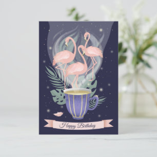 Happy Birthday Beauful Pink Flamingo Tea Time