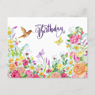 Happy Birthday Beauful Waterverf Garden Flowers Briefkaart
