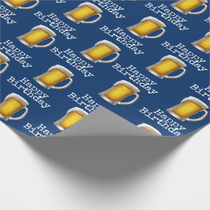 Happy Birthday beer Mok op blauw Cadeaupapier