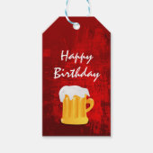 Happy Birthday Beer Mok op Rustic Red Abstract Cadeaulabel (Voorkant)