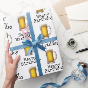 Happy Birthday beer Mok op wit Cadeaupapier
