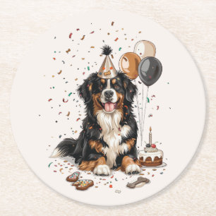 Happy Birthday Bernese Mountain Dog Ronde Kartonnen Onderzetter