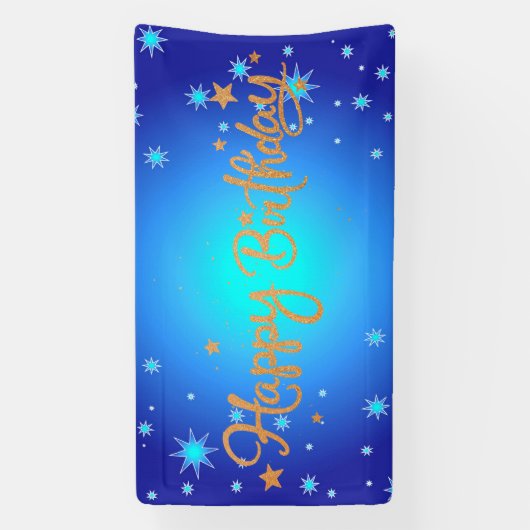 Happy Birthday, beroemd goud en blauw, Spandoek (Verticaal)