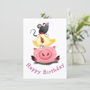Happy Birthday Best Friends Piggy Chick and Mouse