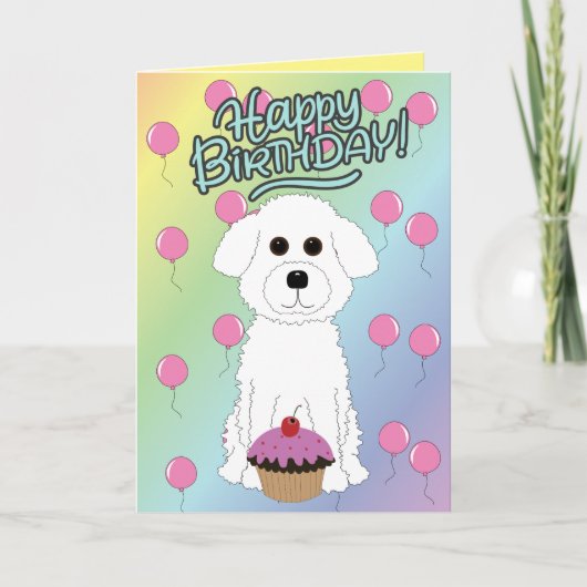 Happy Birthday Bichon Frise Kaart (Voorkant)