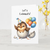 Happy Birthday  Bird Hatched Egg Balloons Kaart (Gele Bloem)