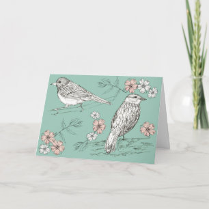 Happy Birthday Bird Wildlife Natuur Ink Pen Art Kaart