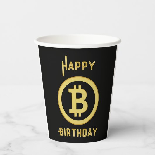 Happy Birthday Bitcoin Gold Paper Cups Papieren Bekers (Achterkant)