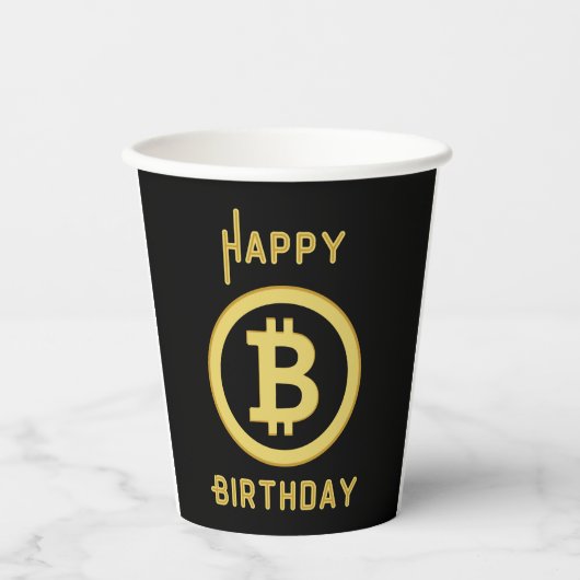 Happy Birthday Bitcoin Gold Paper Cups Papieren Bekers (Voorkant)