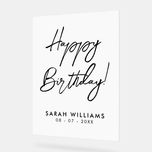 Happy Birthday Black en White Modern Script Acryl Bord (Hoek)