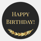 Happy Birthday black gold decor Ronde Sticker (Voorkant)