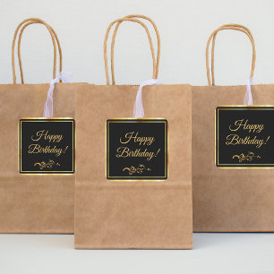 Happy Birthday Black Gold elegant Vierkante Sticker