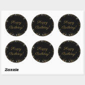Happy Birthday Black Gold Glitter Ronde Sticker (Vel)