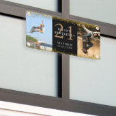 Happy Birthday Black & Gold Glitter Sparkle Party Spandoek (Buitenkant Gebouw)