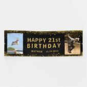 Happy Birthday Black & Gold Glitter Sparkle Party Spandoek (Horizontaal)