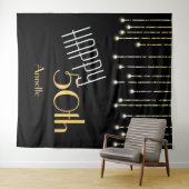 Happy Birthday Black Gold Photo Booth Backdrop Wandkleed (In Situ (horizontaal))