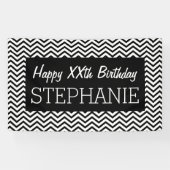 Happy Birthday - Black White Chevrons - aangepaste Spandoek (Horizontaal)