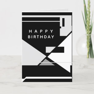 Happy Birthday Black White Grey Retro MCM Kijk Kaart