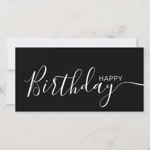 Happy Birthday Black White Modern Flat Card