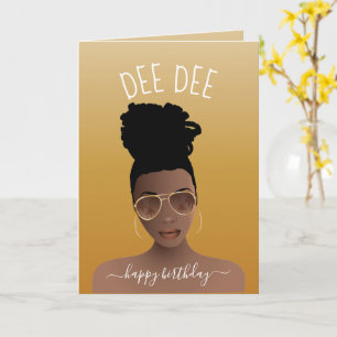 Happy Birthday, Black Woman met Shades Gold Yellow Kaart
