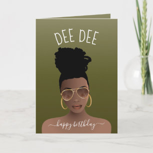 Happy Birthday, Black Woman met Shades Olive Green Kaart
