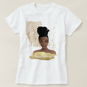 Happy Birthday, Black Woman, Tropisch Gold Leaf T-shirt