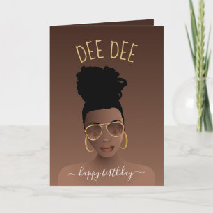 Happy Birthday, Black Woman w/Gold Shades, Brown Kaart