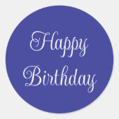 Happy Birthday Blauw en Wit Elegant Script Ronde Sticker (Voorkant)