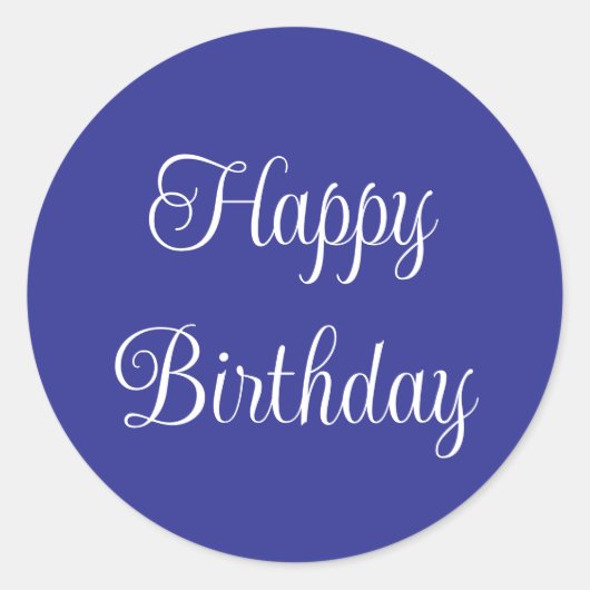 Happy Birthday Blauw en Wit Elegant Script Ronde Sticker (Voorkant)
