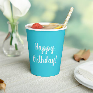 Happy Birthday Blauwgroen Typografie Party Papieren Bekers