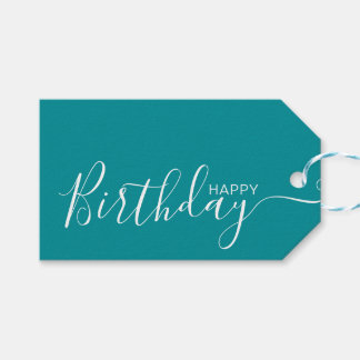 Happy Birthday Blauwgroen White Modern Cadeaulabel