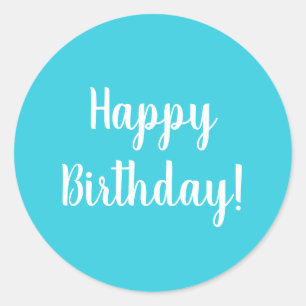 Happy Birthday Blauwgroen White Typografie Ronde Sticker