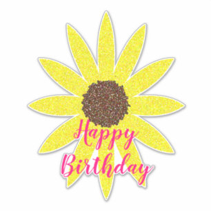 Happy Birthday Bloem Geel Zonnebloem Roze Sticker