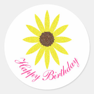 Happy Birthday Bloem Zonnebloem Roze Geel Ronde Sticker