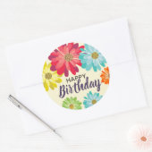 Happy Birthday-bloemen Ronde Sticker (Envelop)