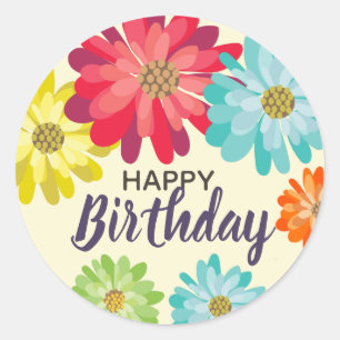 Happy Birthday-bloemen Ronde Sticker