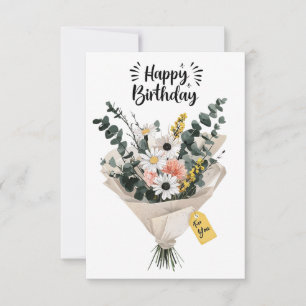 Happy Birthday Bloemenboeket Kaart   Moderne bloem