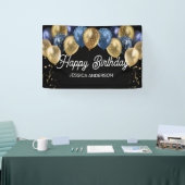 Happy Birthday Blue and Gold Balloons  Spandoek (Beurs)