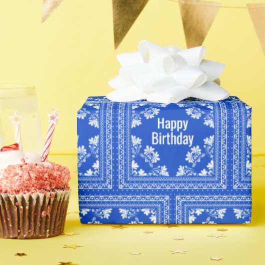 Happy Birthday Blue Bandana Cadeaupapier (Verjaardagsfeest)