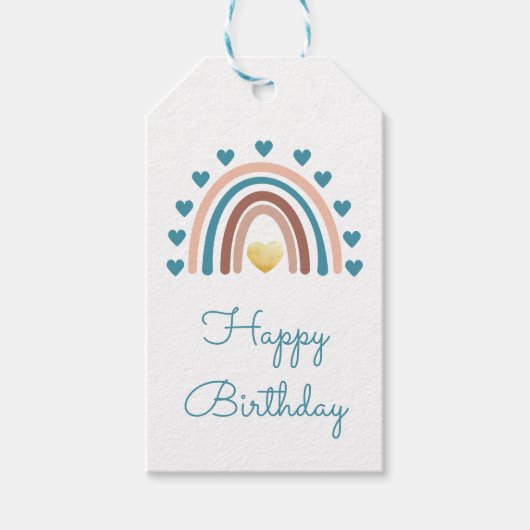 Happy Birthday Blue Boy Rainbow Gift Labels Cadeaulabel (Voorkant)