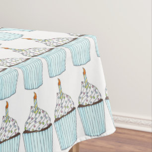 Happy Birthday Blue Cake Cupcake Candle Sprinkles Tafelkleed