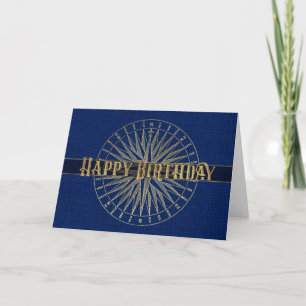 Happy Birthday Blue Compass 3D Effect Design Kaart