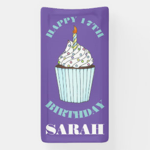 Happy Birthday Blue Cupcake Sprinkles Froting Spandoek