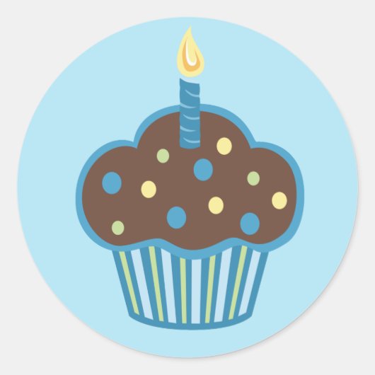 Happy Birthday Blue Cupcake Sticker (Voorkant)