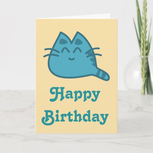 Happy Birthday Blue glimlachend Kitty Cat Kaart (Voorkant)