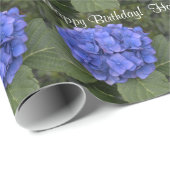 Happy Birthday Blue Hydrangea Flowers Cadeaupapier (Rol Hoek)