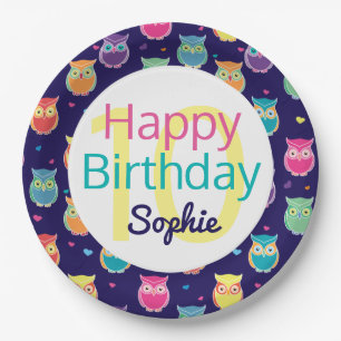 Happy Birthday Blue Owl Pattern Personalized Kinde Papieren Bordje