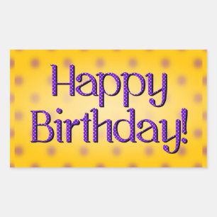 Happy Birthday Blue Polka Dot Text Yellow Bkgrd Rechthoekige Sticker