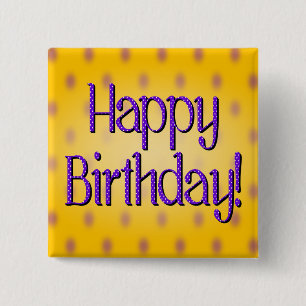 Happy Birthday Blue Polka Dot Text Yellow Bkgrd Vierkante Button 5,1 Cm